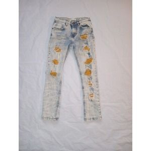 Evolution Size 10 boy Distressed Blue And Brown patch Jeans